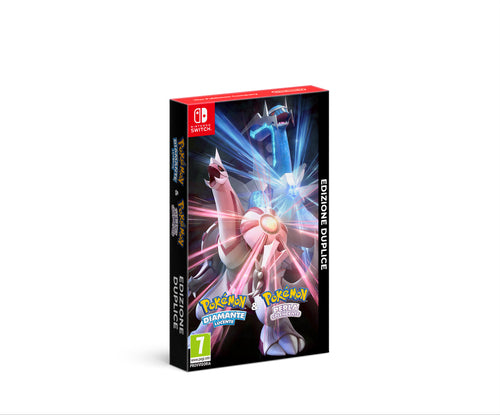 Confezione tridimensionale in prospettiva con vista frontale e costina del videogioco POKEMON DIAMANTE LUCENTE & PERLA SPLENDENTE DOUBLE PACK Limited edition codice EAN 0045496428402 - codice produttore 10007805 .