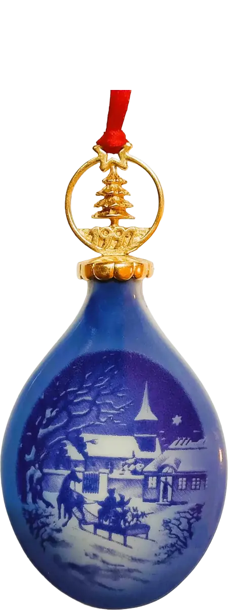 Goccia di Natale Bing & Grøndahl · Altezza 9 cm Bianco Blu Oro · Jørgen Nielsen · Il Natale del Pastore · B&G-C-DROP-1992