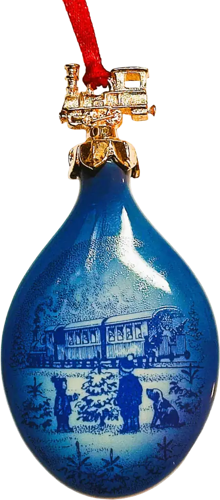 Goccia di Natale Royal Copenhagen · Altezza Cm 8 Bianco Blu Oro · Sven Vestergaard · Treno di Natale · RC-C-DROP-2004