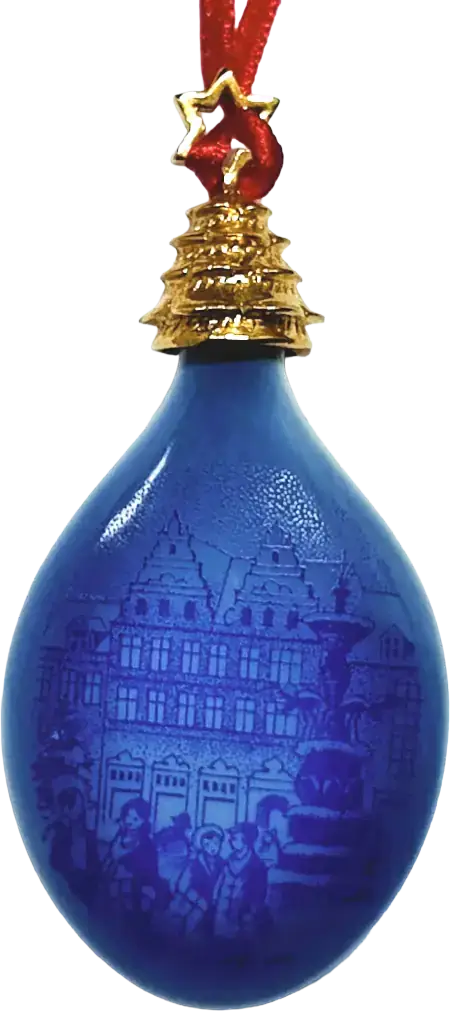 Goccia di Natale Royal Copenhagen · Altezza Cm 8 Bianco Blu Oro · Sven Vestergaard · Natale ad Amagertorv · RC-C-DROP-2009