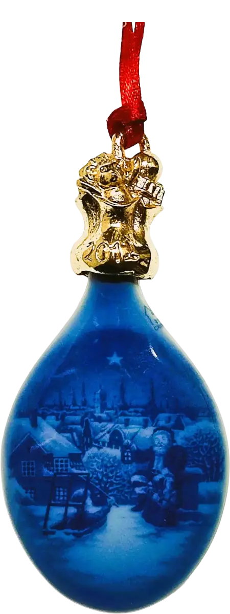 Goccia di Natale Bing & Grøndahl · Altezza 9 cm Bianco; Blu; Oro · Jørgen Nielsen · Visita di Babbo Natale · B&G-C-DROP-2012