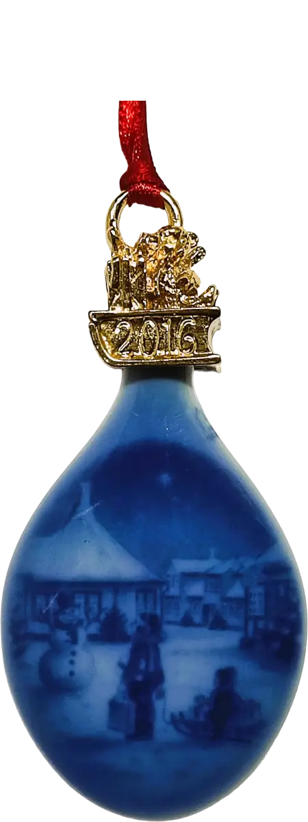 Goccia di Natale Bing & Grøndahl · Altezza 9 cm Bianco; Blu; Oro · Dag Samsund · La Casa Natale di Hans Christian Andersen · B&G-C-DROP-2016