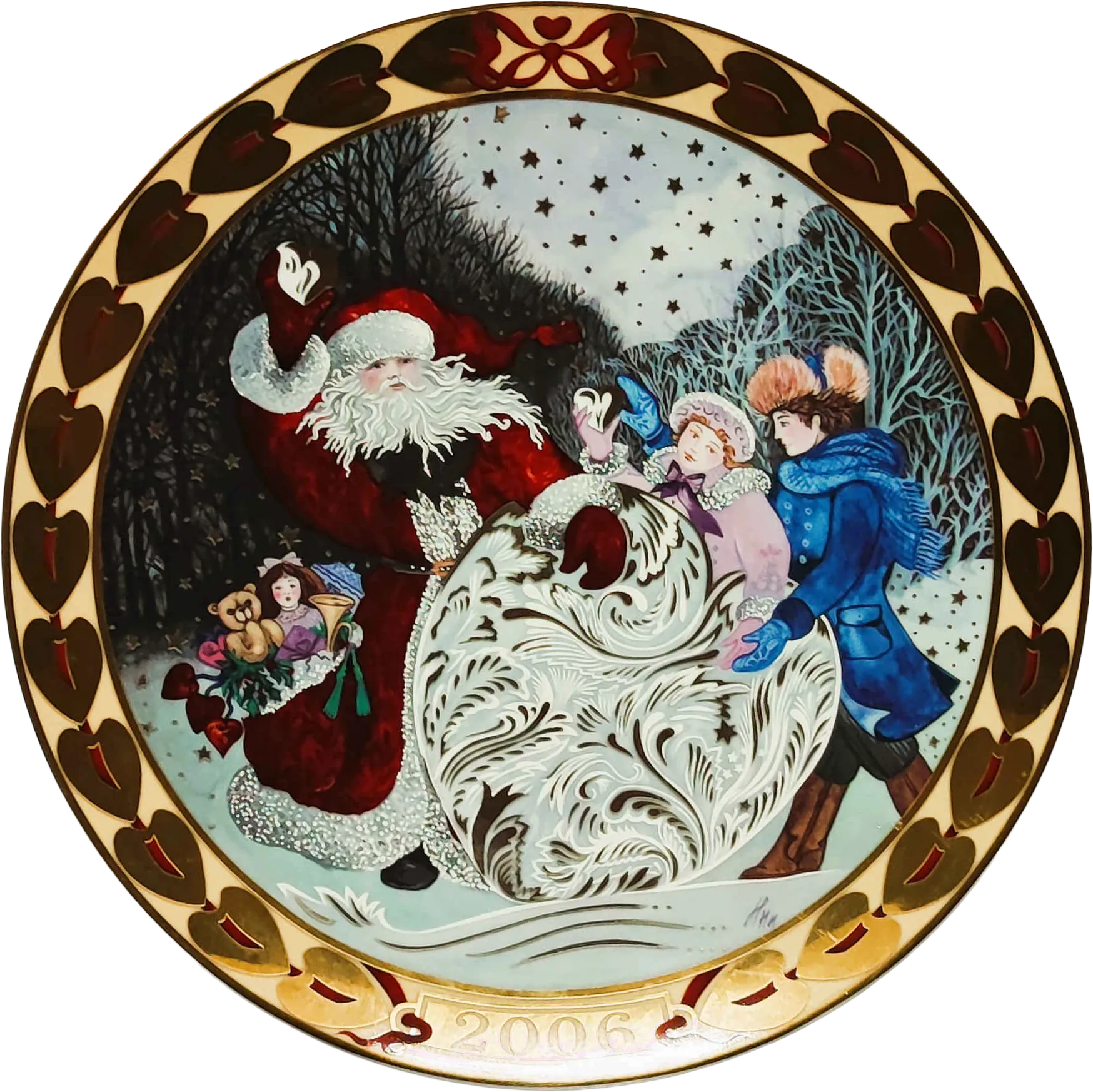 Cuori di Natale Royal Copenhagen diametro 26 cm · Multicolore; Oro · Hans Henrik Hansen · Cuori di neve · RC-CH-2006