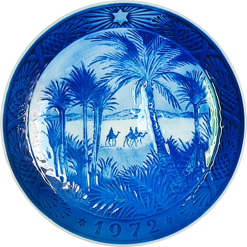 Piatto di Natale Royal Copenhagen diametro 18 cm · Blu; Bianco · Kaj Lange · Nel deserto · RC-CP-1972