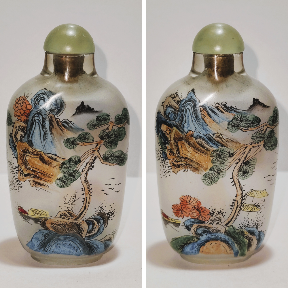Snuff Bottle in Vetro Dipinta a Mano – Pittura Interna con Soggetti Tradizionali Cinesi