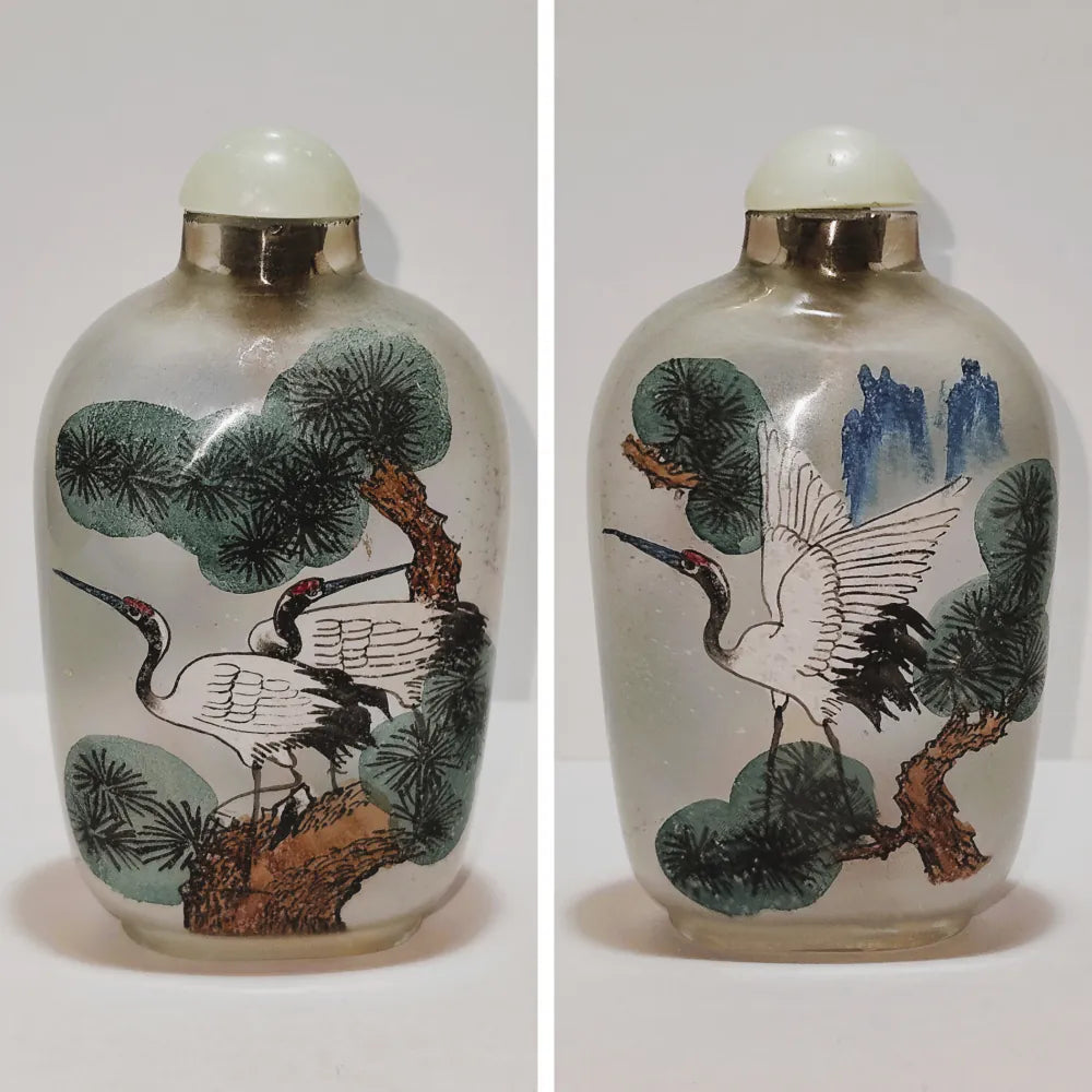 Snuff Bottle in Vetro Dipinta a Mano – Pittura Interna con Soggetti Tradizionali Cinesi