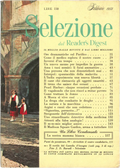 Copertina della rivista Selezione dal Reader's Digest di febbraio 1958. Sulla sinistra, una foto del Castello d'Issogne con due bambine in abiti tradizionali. A destra, il sommario con titoli su Pearl Harbor, Interpol e medicina cardiaca. Prezzo 150 Lire.