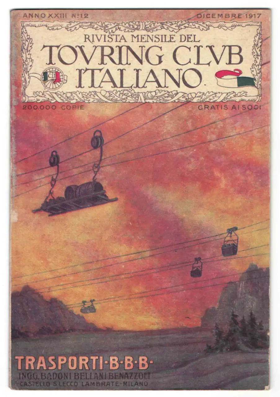 Rivista Mensile del Touring Club Italian dicembre 1917 , Trasporti B·B·B" (Badoni Bellani Benazzoli)