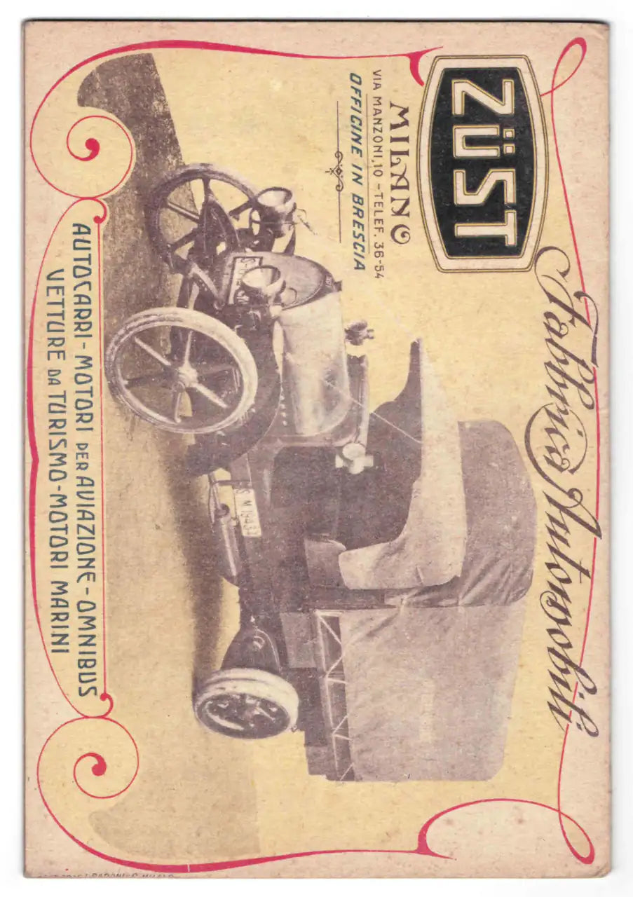 Rivista Mensile del Touring Club Italian dicembre 1917 , Inserzione pubblicitaria della "Züst Fabbrica Automobili" (Milano-Brescia).
