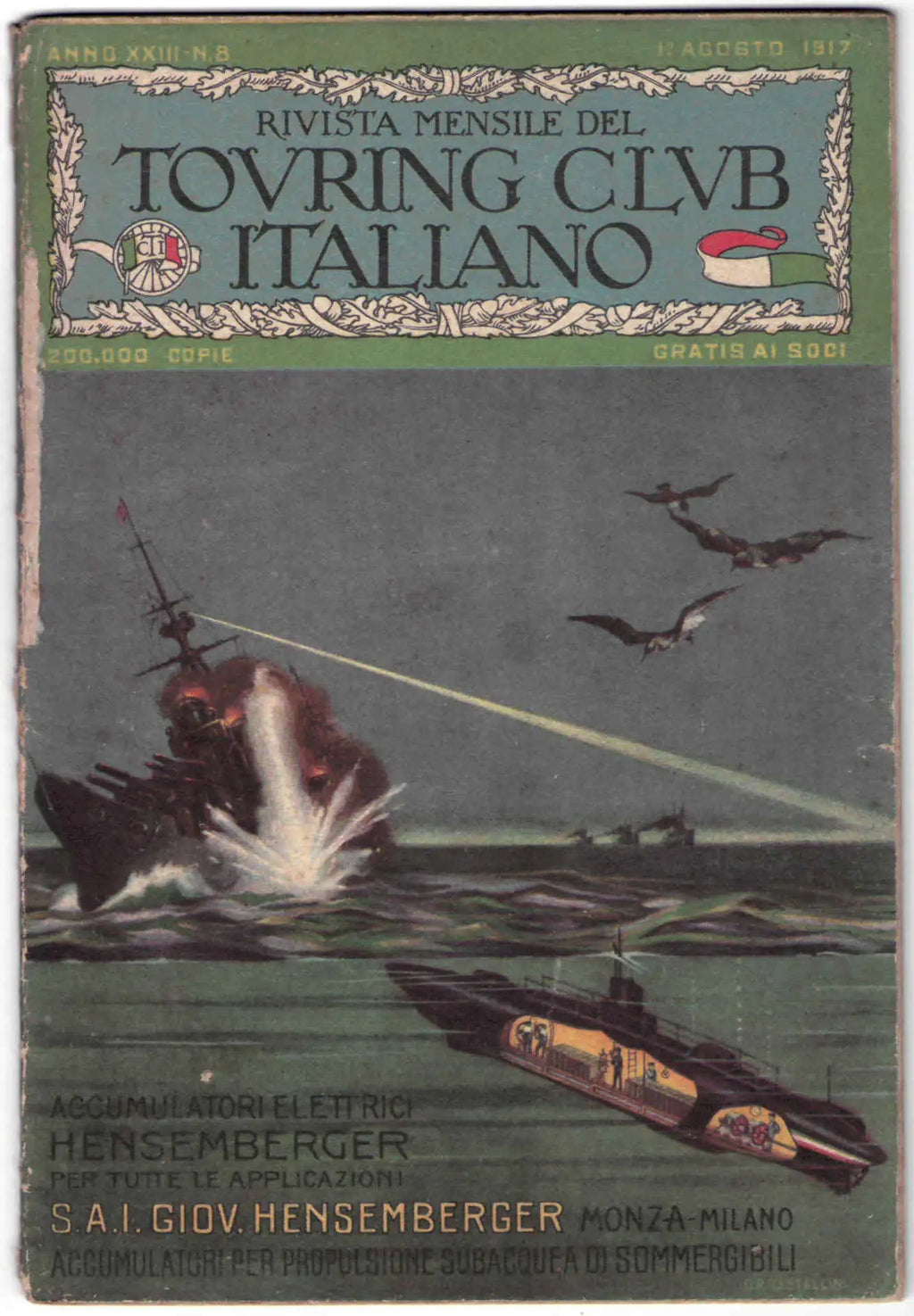 Rivista mensile del Touring Club Italiano primo agosto 1917, Hensemberger accumulari per propulsione subacquea per sommergibili 