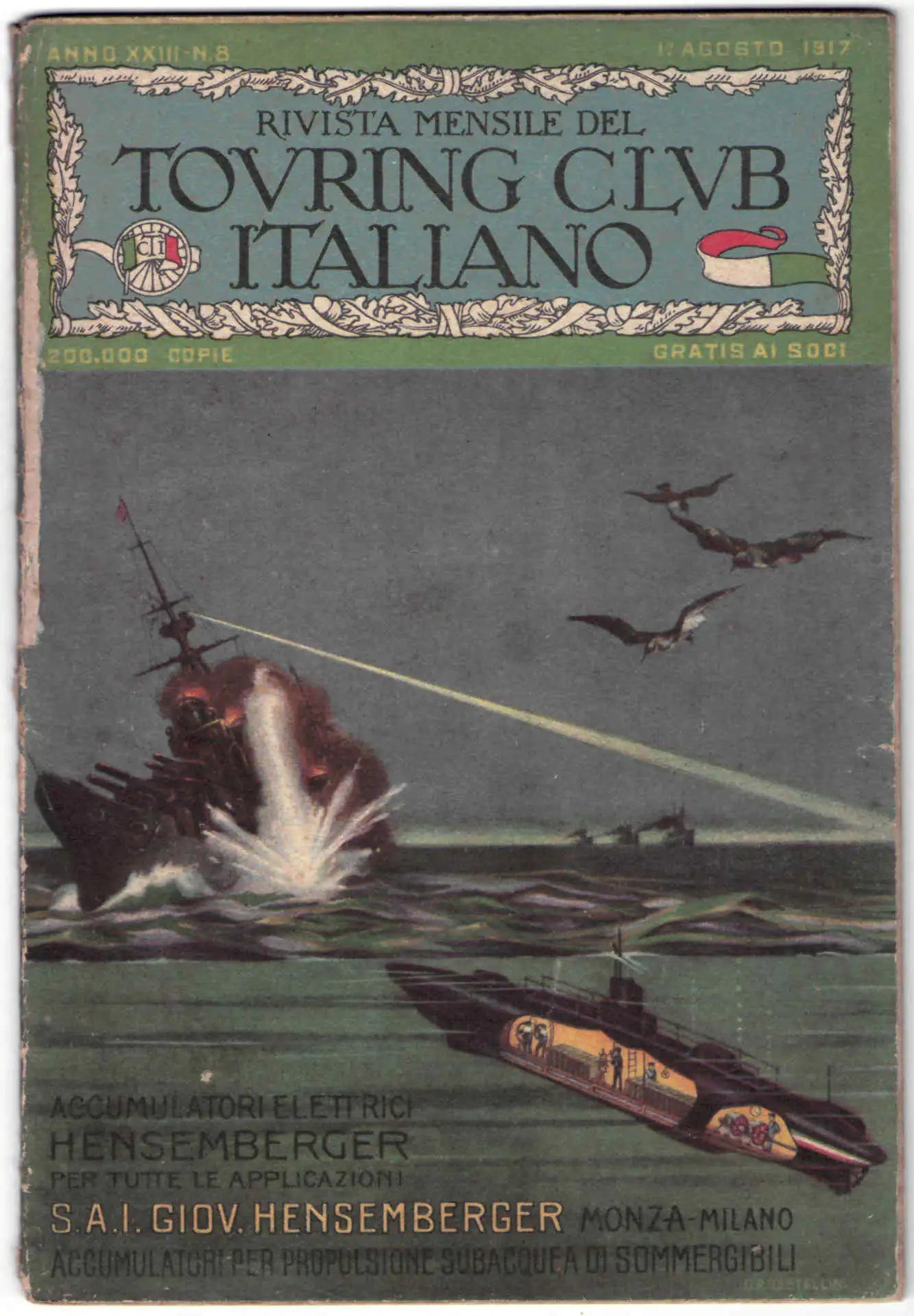 Rivista mensile del Touring Club Italiano primo agosto 1917, Hensemberger accumulari per propulsione subacquea per sommergibili 