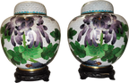 Vase • Flowers • Spiral Clouds - In White Enamel • Cloisonné • Ginger Jar (Pair)