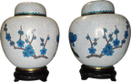 Vase • Flowers • Spiral Clouds - In White Enamel • Cloisonné • Ginger Jar (Pair)