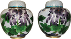Vase • Flowers • Spiral Clouds - In White Enamel • Cloisonné • Ginger Jar (Pair)