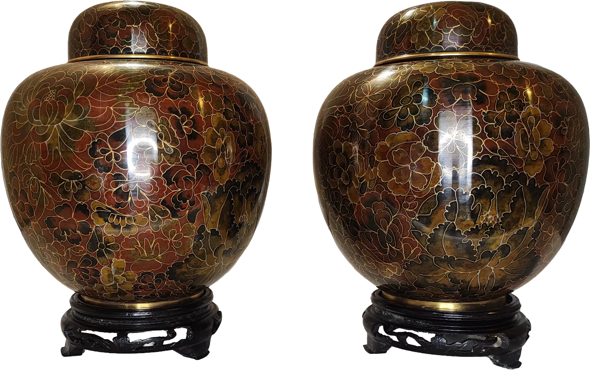 Vaso • Fiori • Millefiori in smalto cloisonné millefiori su fondo Terra di Siena Bruciata, con coperchio mazzotta.store.