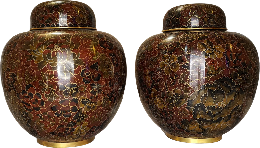 Vaso • Fiori • Millefiori in smalto cloisonné millefiori su fondo Terra di Siena Bruciata, con coperchio mazzotta.store.