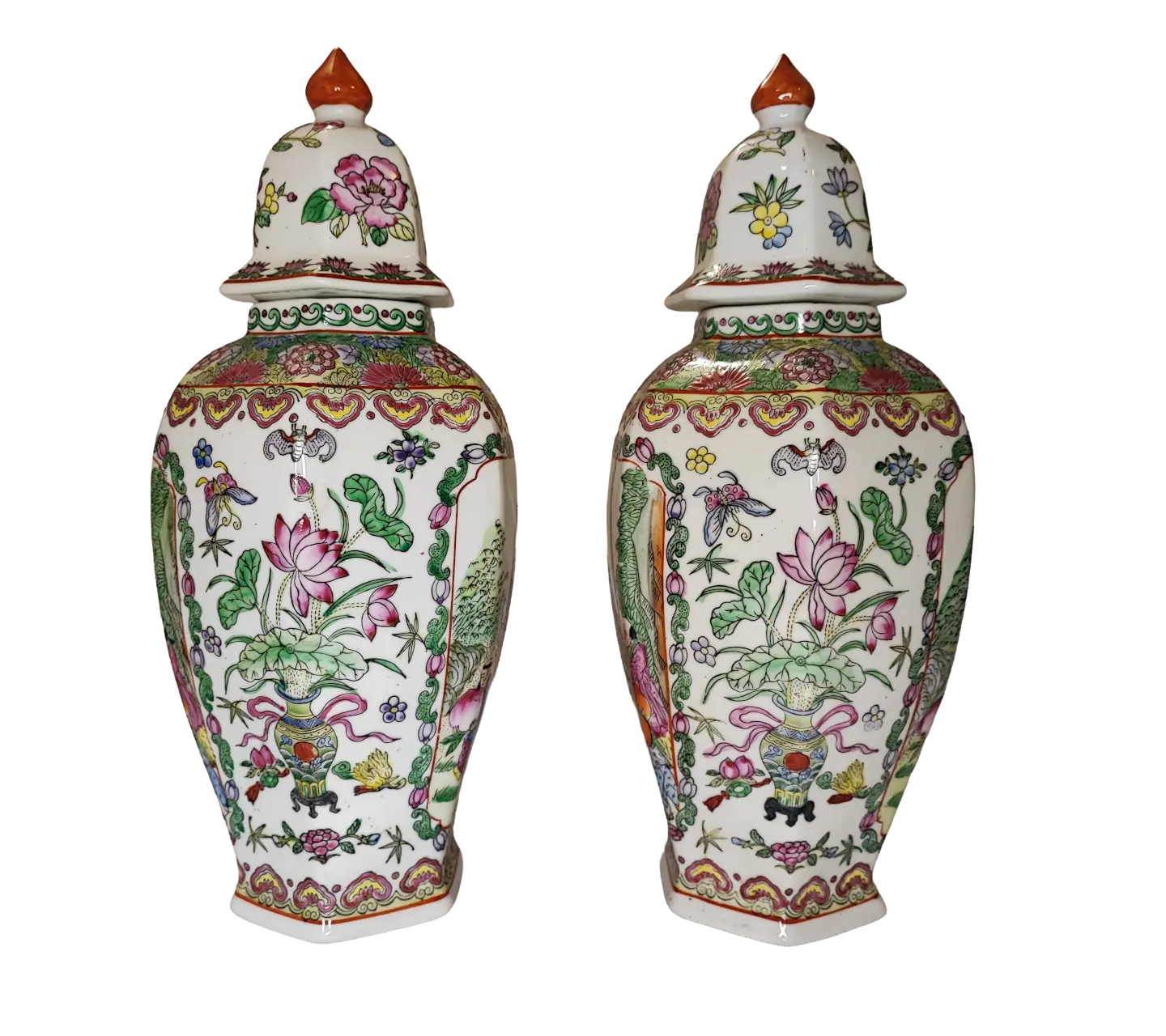 Vaso - Fiori - Coppia vasi esagonali Famiglia Rosa Shou Lao Made in Macau - mazzotta.store