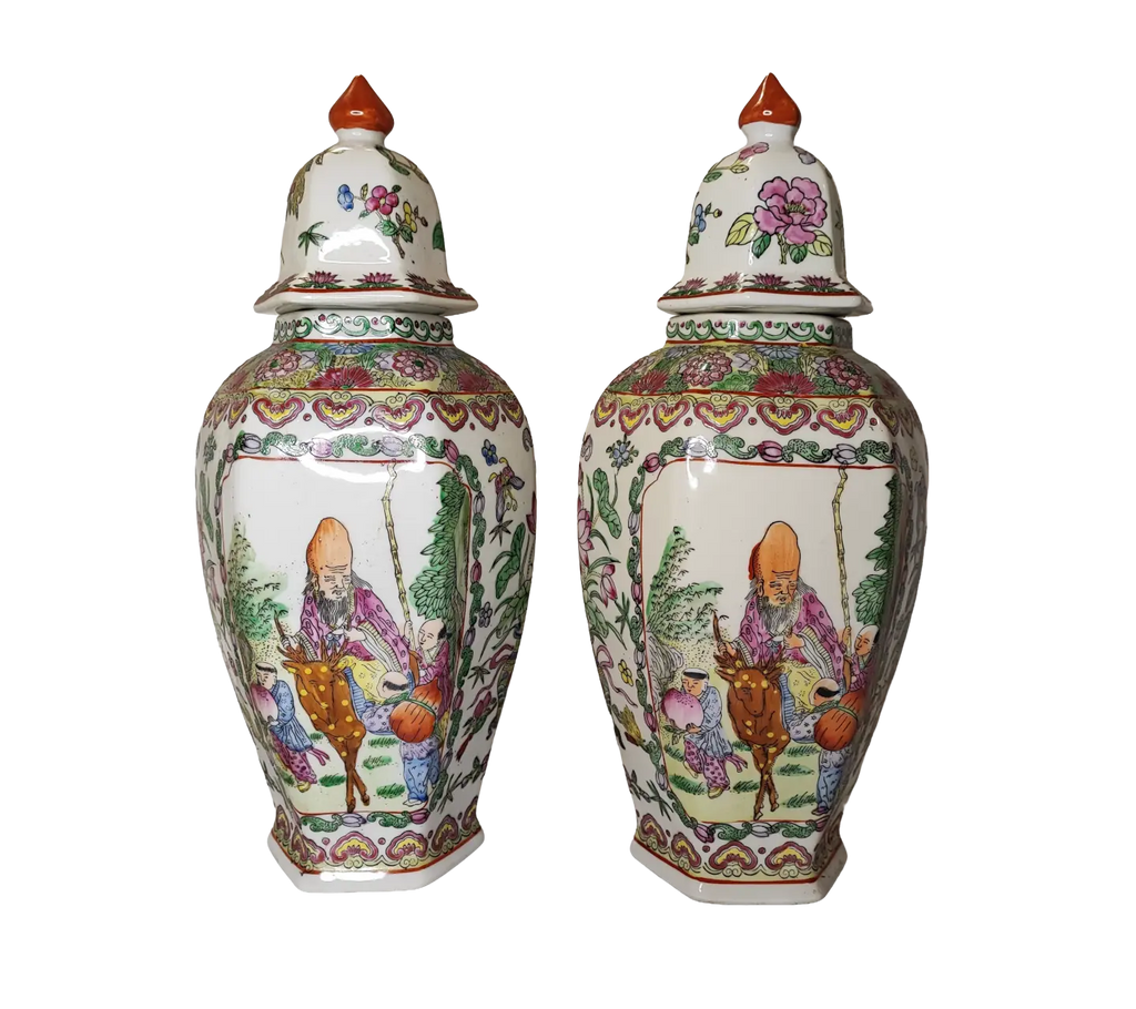 Vaso - Fiori - Coppia vasi esagonali Famiglia Rosa Shou Lao Made in Macau - mazzotta.store