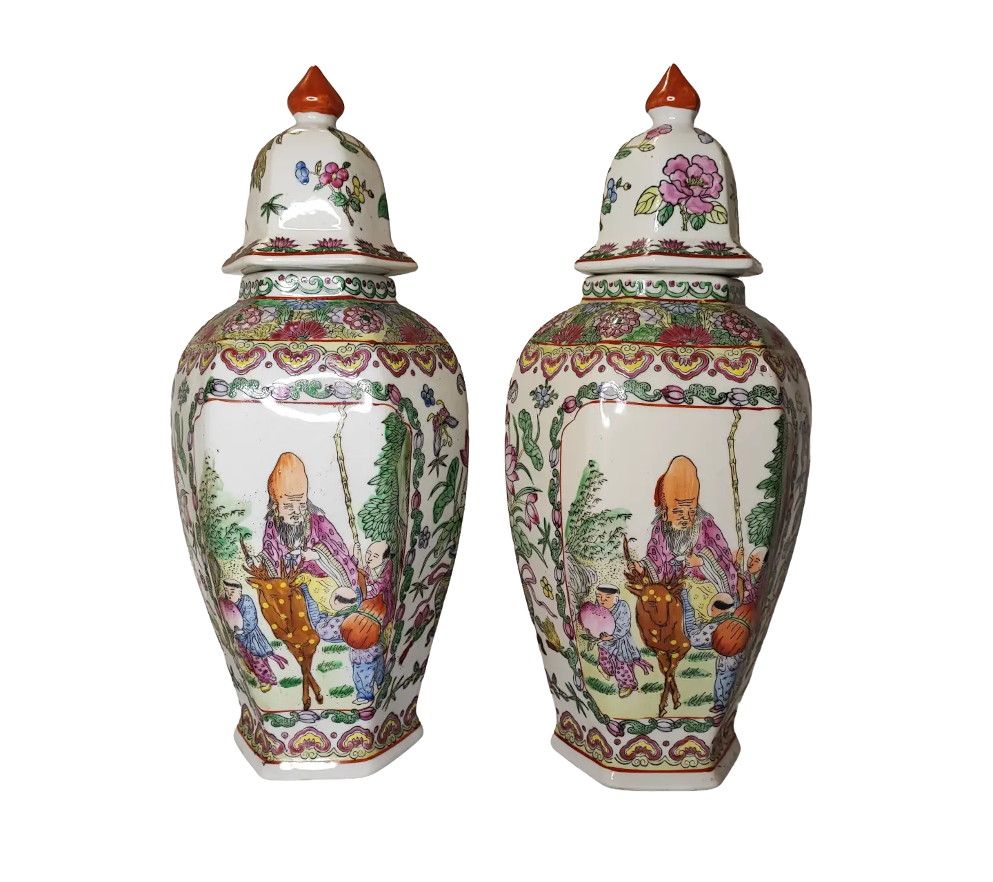 Vaso - Fiori - Coppia vasi esagonali Famiglia Rosa Shou Lao Made in Macau - mazzotta.store