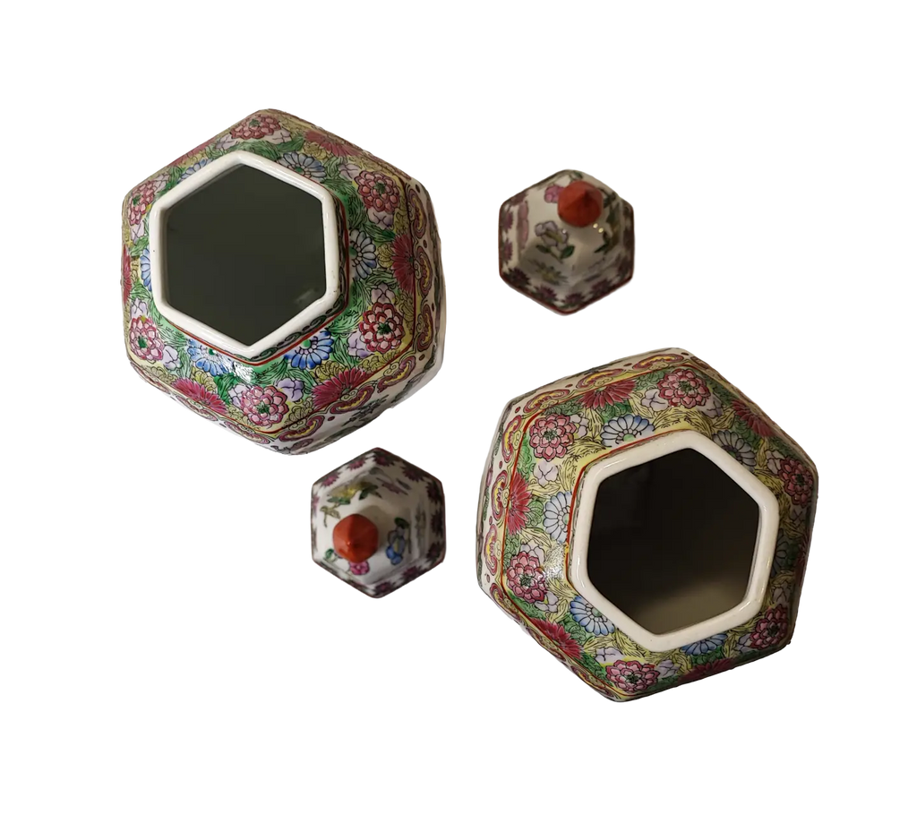 Vaso - Fiori - Coppia vasi esagonali Famiglia Rosa Shou Lao Made in Macau - mazzotta.store