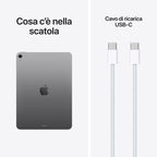 Apple iPad Air 11-inch (M4, 128GB, Wi‑Fi ) in Space Grey — Italian model. Slim aluminum design, edge‑to‑edge Liquid Retina display, top button with Touch ID, and USB‑C port. mazzotta.store.