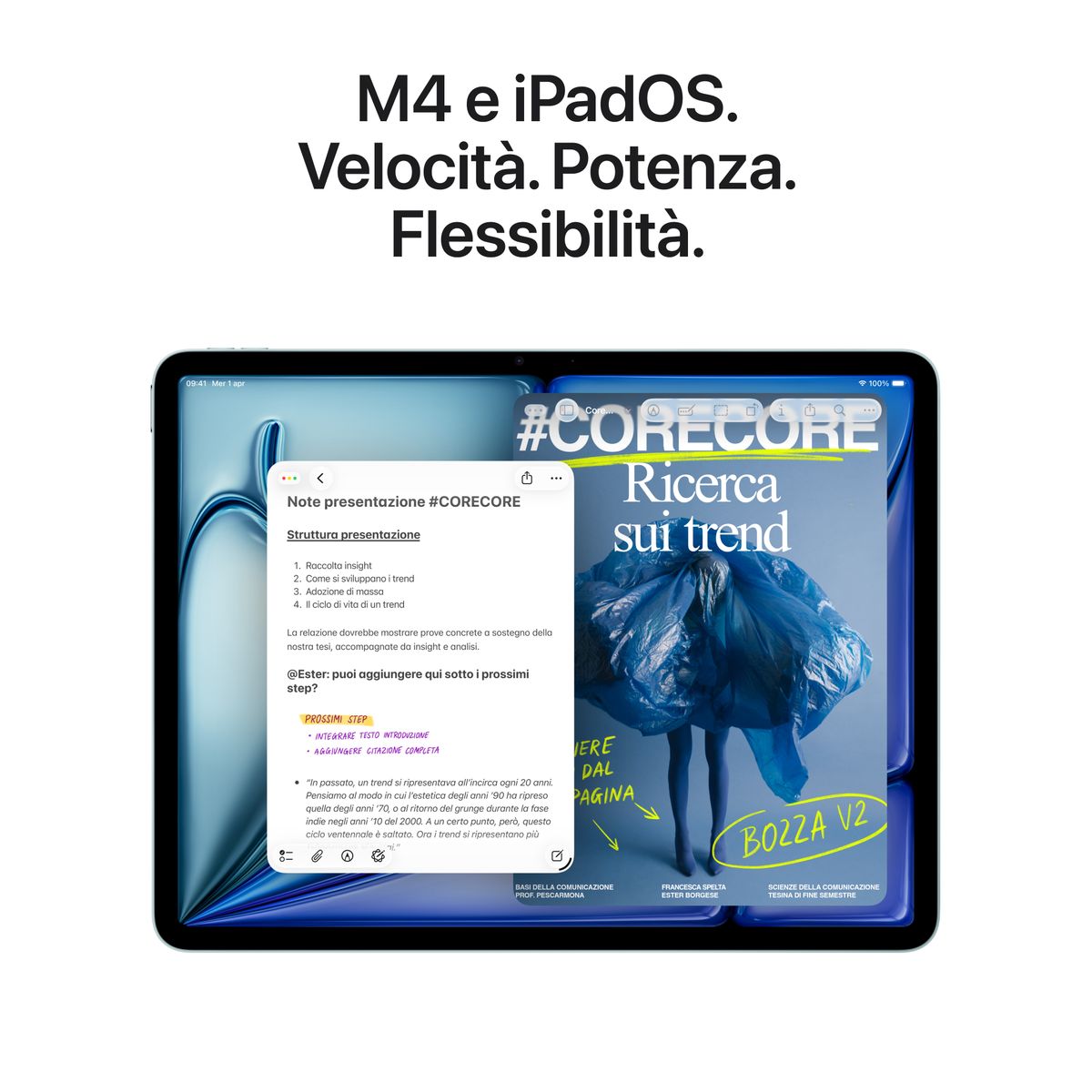 Apple iPad Air 11-inch (M4, 256GB, Wi‑Fi + Cellular 5G) in Starlight — Italian model. Slim aluminum design, edge‑to‑edge Liquid Retina display, top button with Touch ID, and USB‑C port. mazzotta.store.