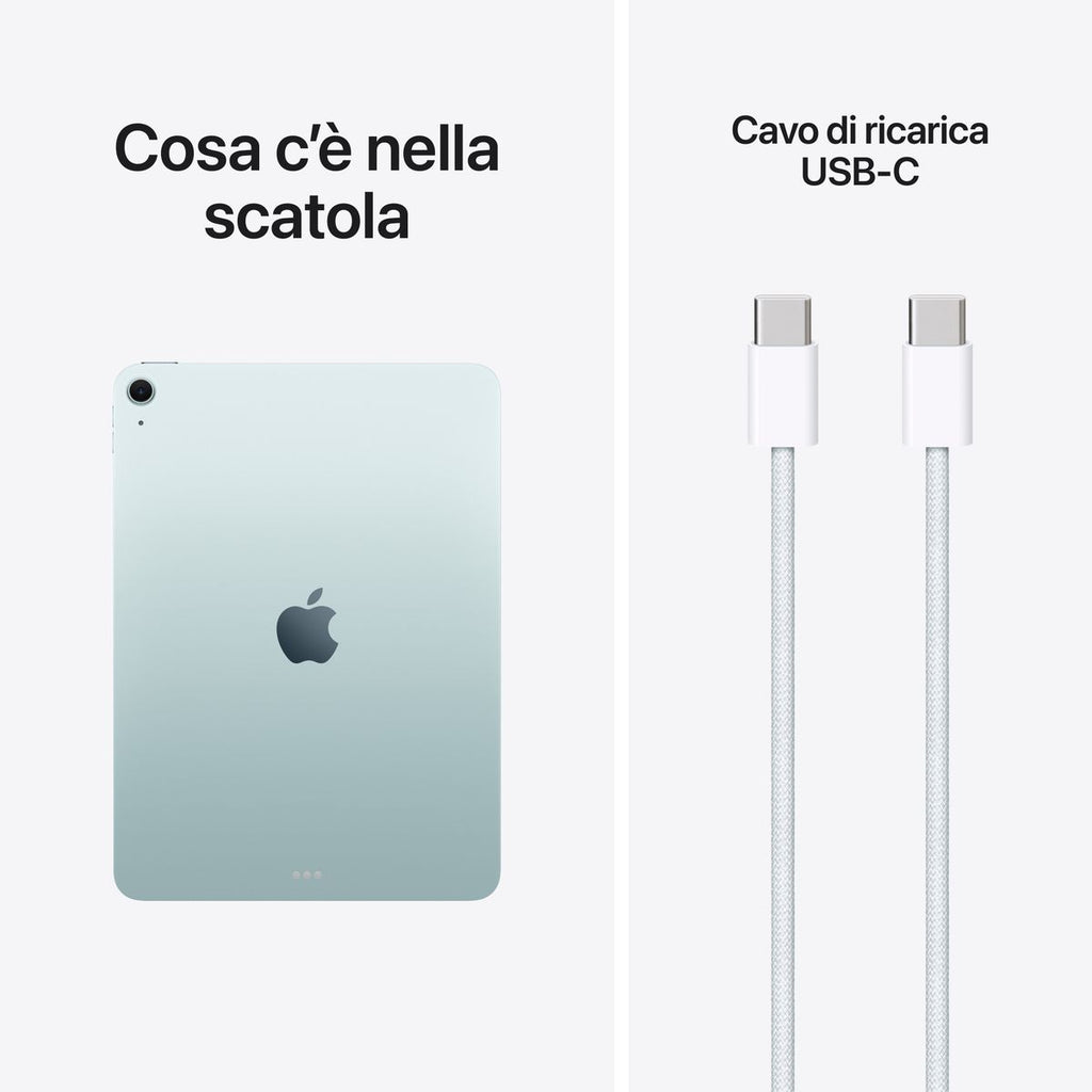 Apple iPad Air 11-inch (M4, 1TB, Wi‑Fi) in Blue — Italian model. Slim aluminum design, edge‑to‑edge Liquid Retina display, top button with Touch ID, and USB‑C port. mazzotta.store.
